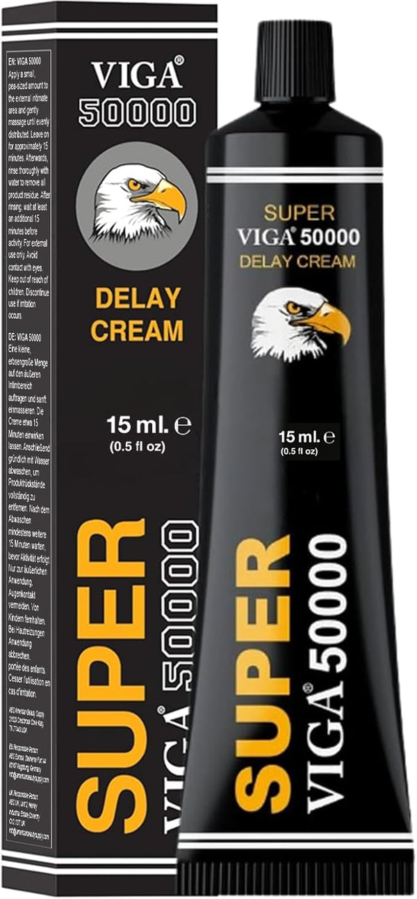 Super Viga 50000 Delay Cream for Men - Premium Desensitizing Formula - Stay Hard, Delay Ejaculation & Improve Sexual Performance - 0.50 Fl Oz (Pack of 1)